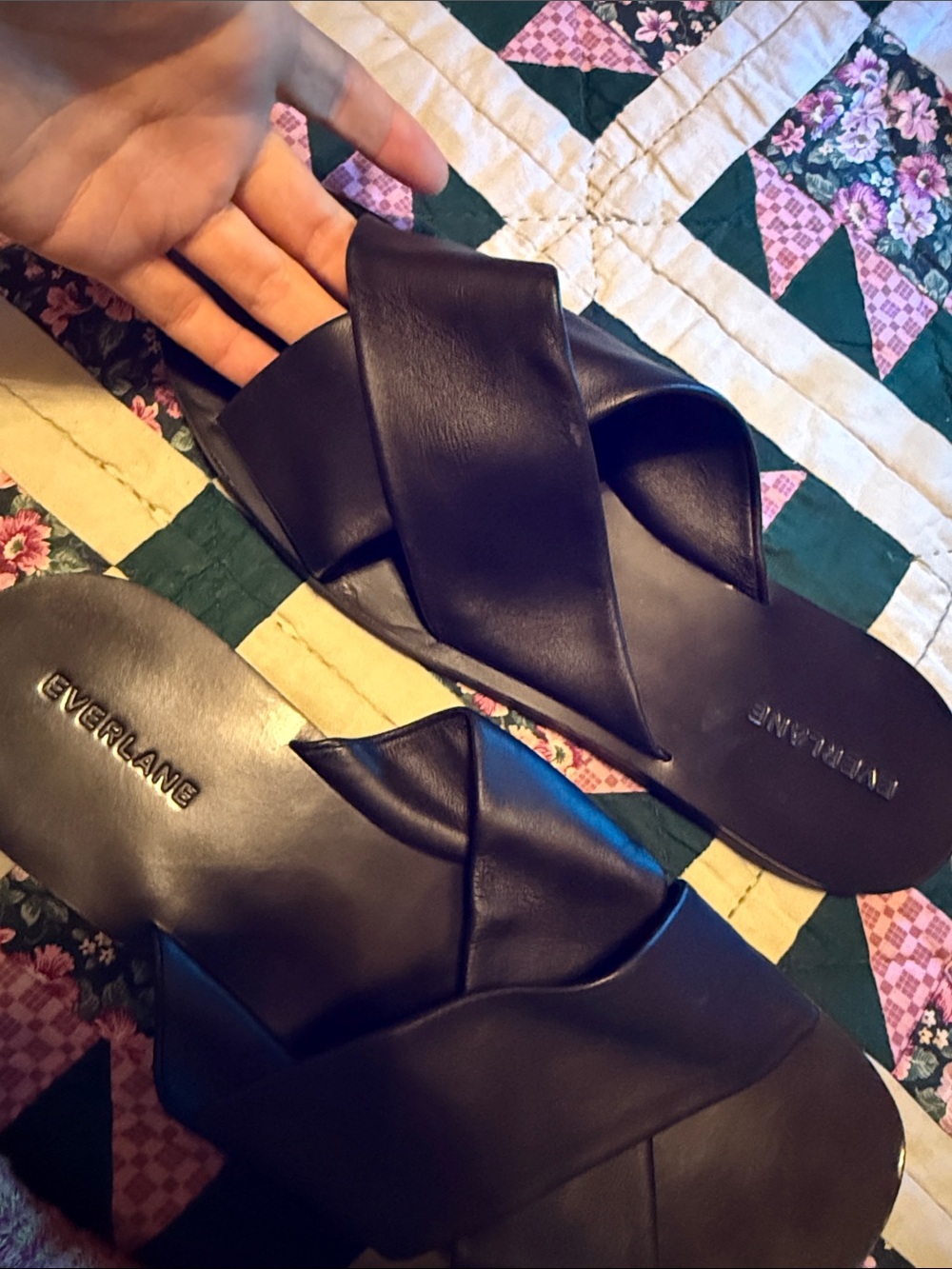 Everlane Black Leather Cross-Band Slide Mules - Picture 9 of 9